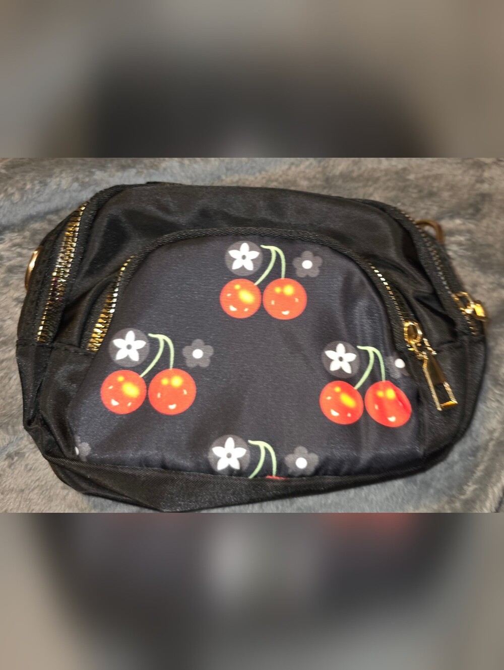 NWOT Black Cherry Print Cosmetic Pouch